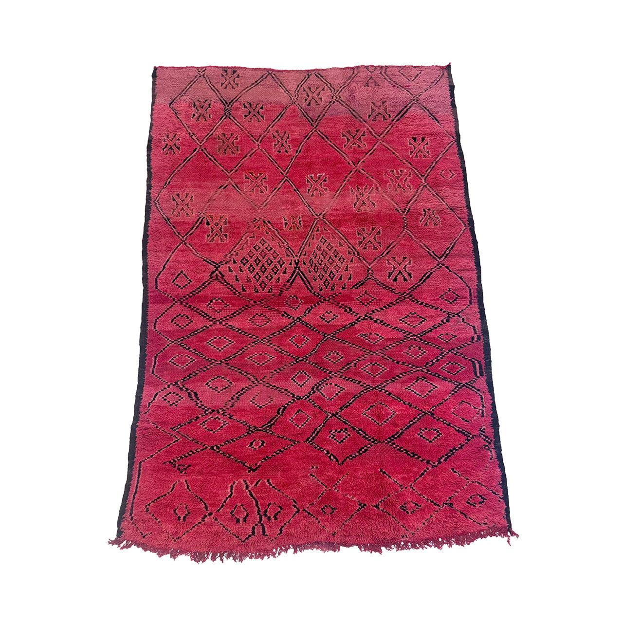 Vintage low pile Moroccan red and black rug