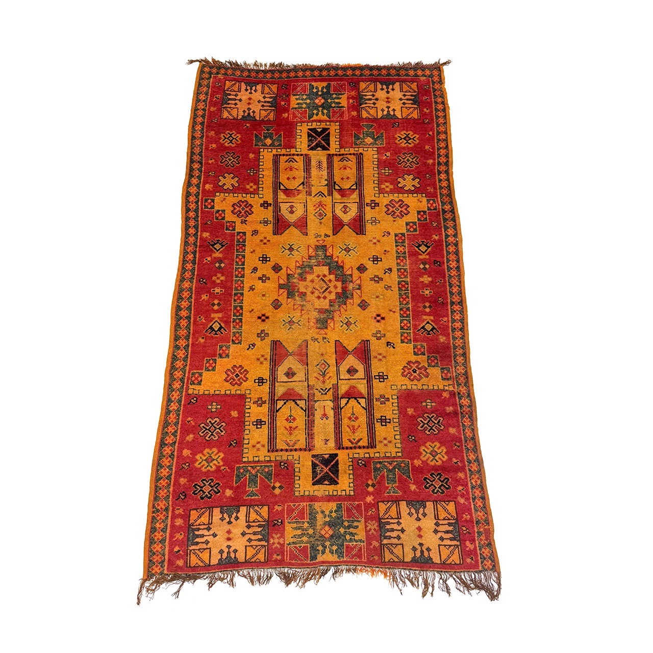 Orange and red vintage moroccan rug with low pile