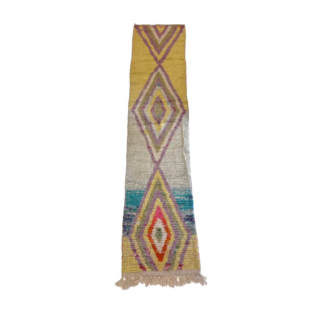 Yellow runner with abstract diamonds and blue pops of color