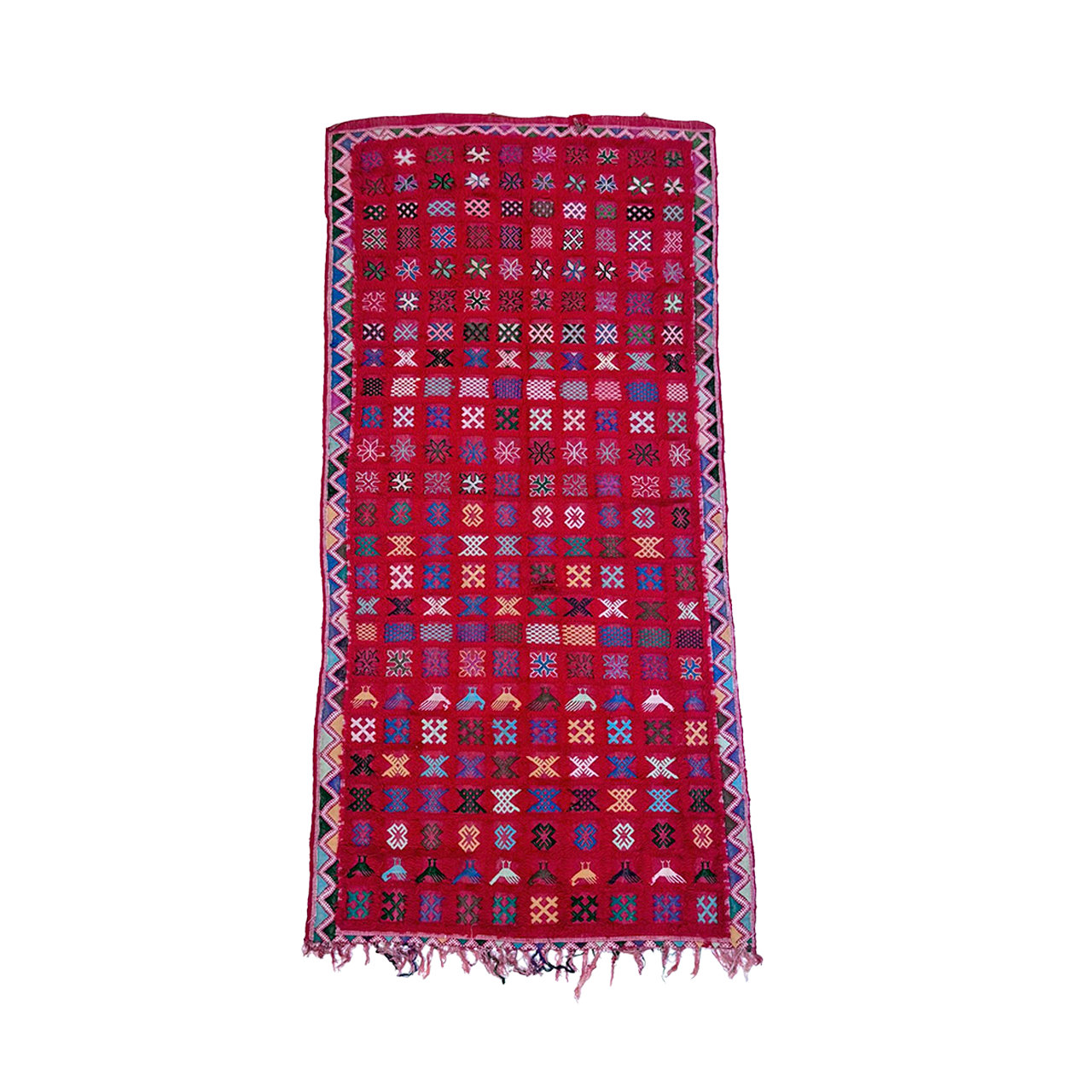 Red mixed pile checkered runner rug